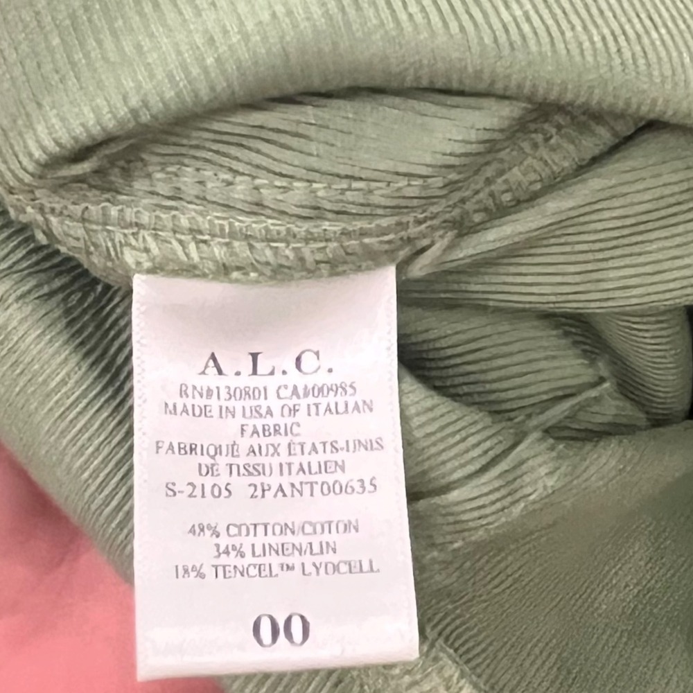 A.L.C. Cobin Pant Green Paperbag Waist Linen Blend Minimalist Chic 00 - Picture 10 of 12